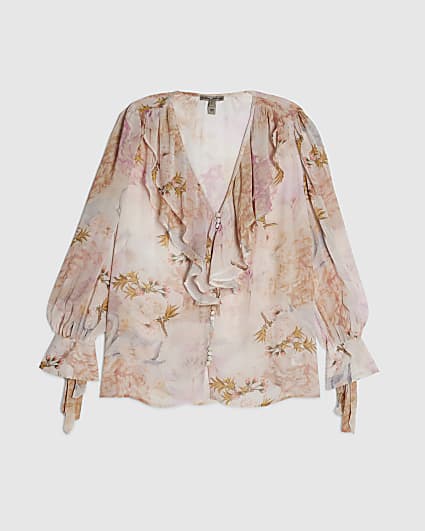 Petite Pink Floral Swan Blouse