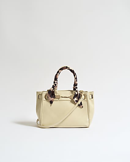 Cream Small Lock Front Scarf Tote Bag