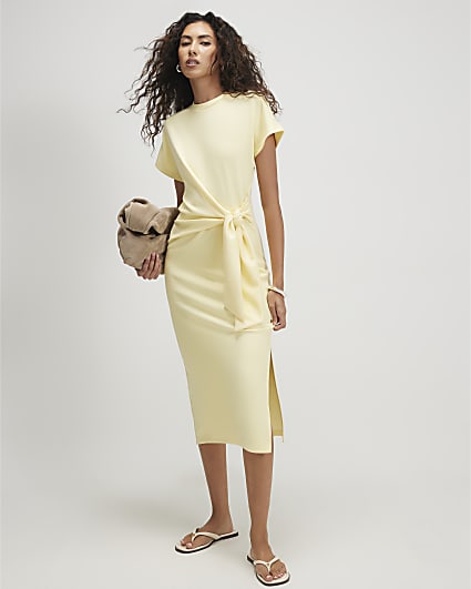 Yellow Premium Tie Side Midi Dress