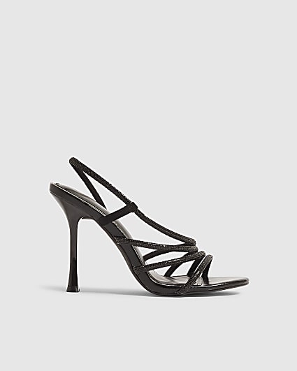 Black Diamante Strap Skinny Heeled Sandals