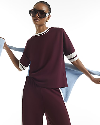 Burgundy Premium Tipped Boxy T-Shirt