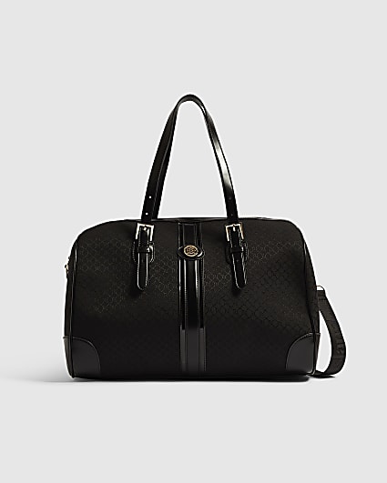 Black Jacquard Stripe Front Barrel Bag