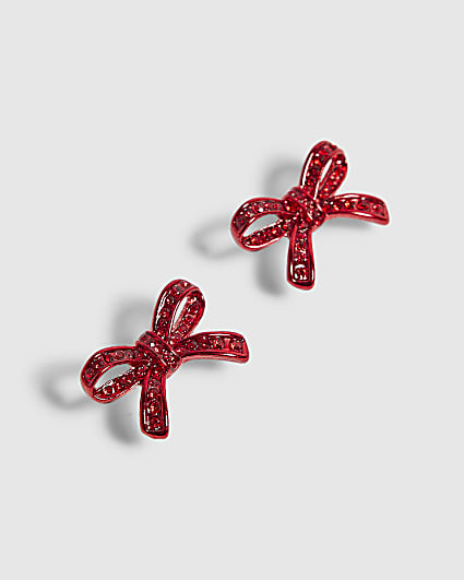 Red Christmas Bow Stud Earrings