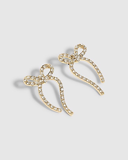 Gold Christmas Long Bow Earrings