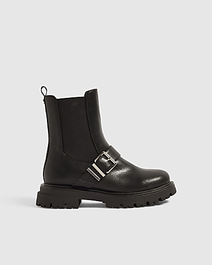 Black Buckle Chelsea Ankle Boots