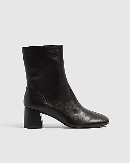 Black Round Toe Low Block Ankle Boots
