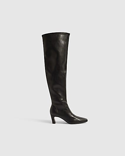 Black Chisel Toe High Leg Boots