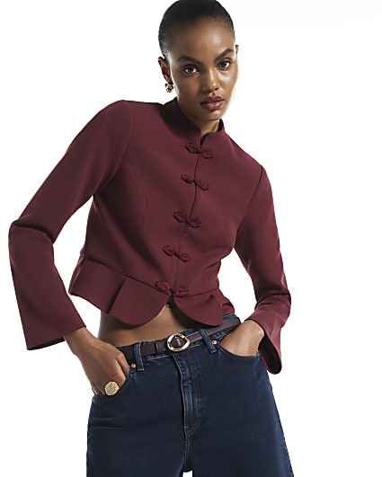 Burgundy Frog Fastening Blazer