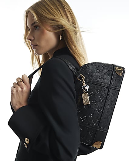 Black Embossed Long Handle Bowler Bag