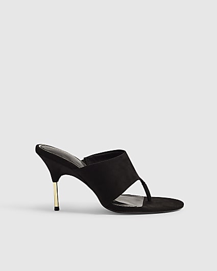 Black Toe Thong Heeled Sandals