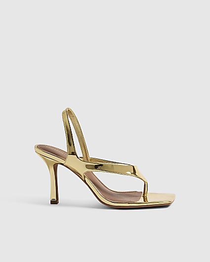 Gold Toe Thong Heeled Sandals