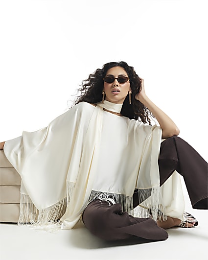 Cream Satin Fringe Cape