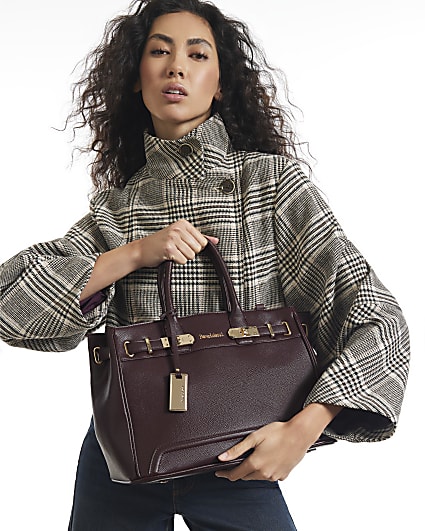 Burgundy Large Soft Lock Front Tote Bag
