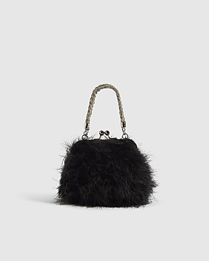 Black Diamante Feather Clutch Bag