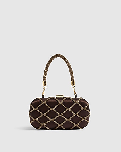 Brown Diamante Rope Hard Clutch