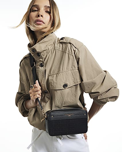 Black Embossed Mini Boxy Crossbody Bag