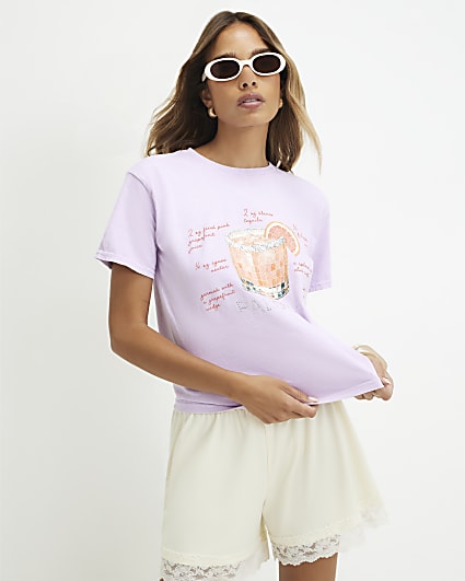 Purple Cotton Paloma Embellished T-Shirt