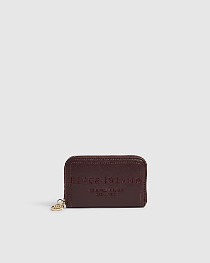 Burgundy Embroidered Zip Around Purse