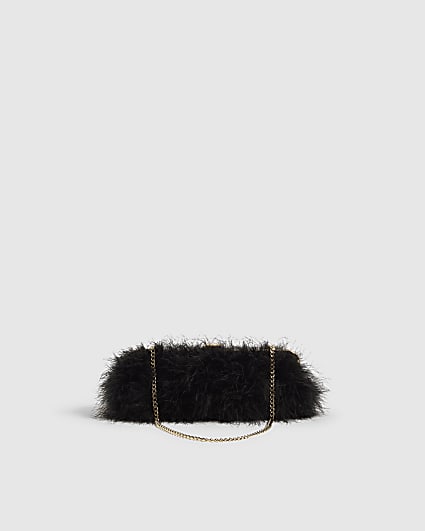 Black Feather Frame Clutch Bag
