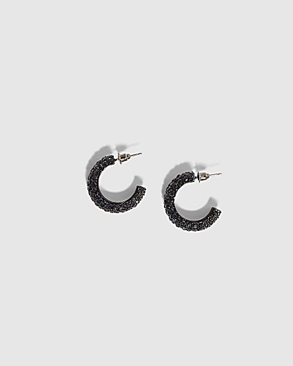 Blue Rhinestone Hoop Earrings