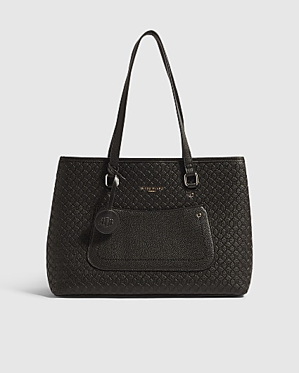Black Embossed Pocket Front Tote Bag