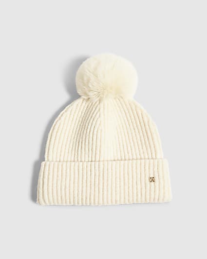 Cream Knit Pom Beanie