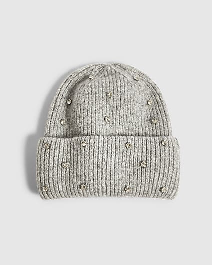 Grey Embellished Beanie