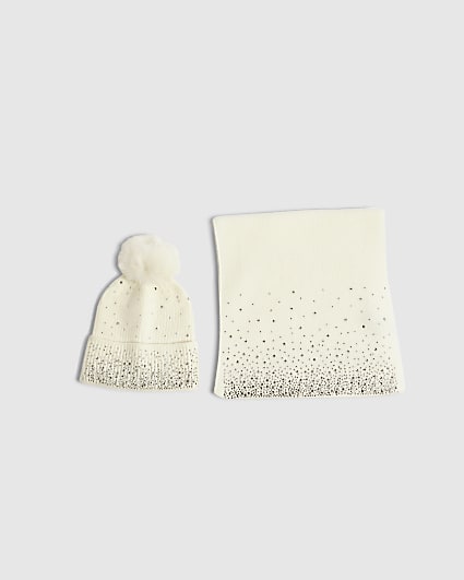 Cream Embellished Scarf Gift Set