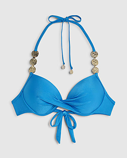 Blue Molded Twist Bead Bikini Top