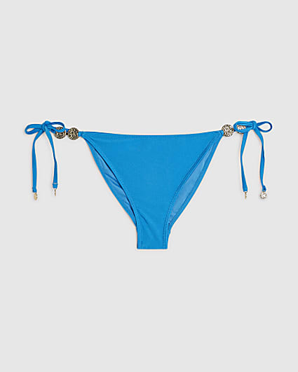 Blue Tie Side Trim Bikini Bottoms
