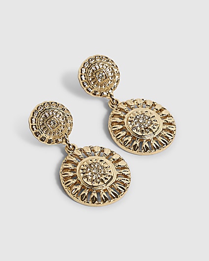 Gold Coin Drop Earrings