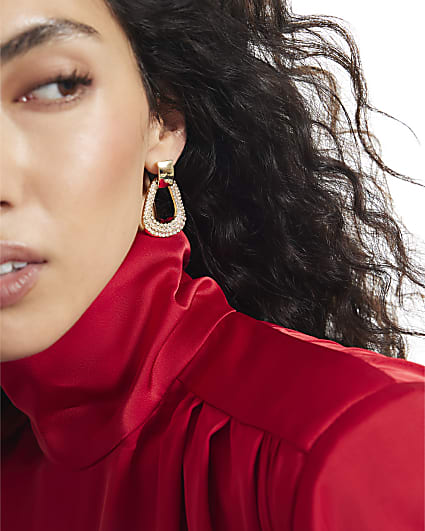 Gold Rhinestone Door Knocker Earrings