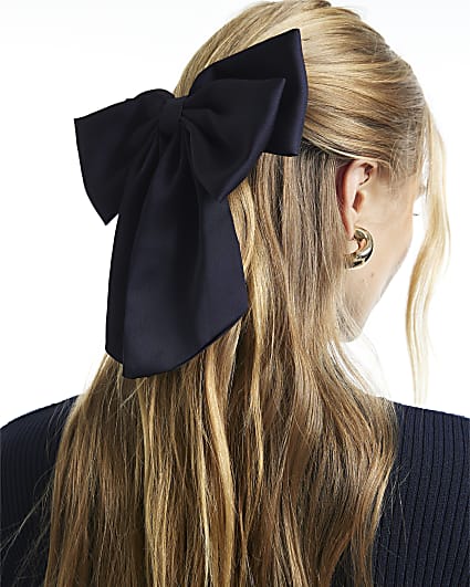 Blue Satin Bow Clip