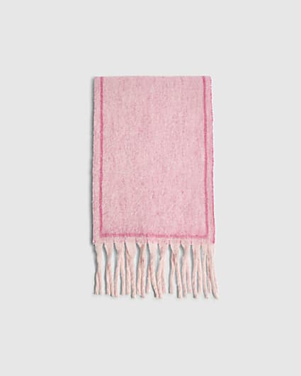 Pink Fluffy Knit Tassel Scarf