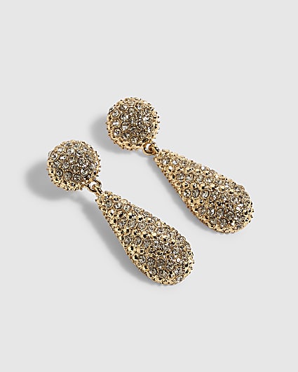 Gold Pave Tear Drop Earrings