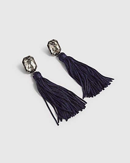 Blue Midnight Tassel Drop Earrings
