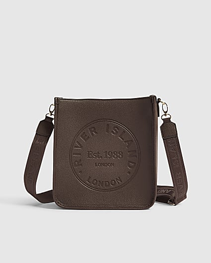 Brown Faux Leather Embossed Messenger Bag