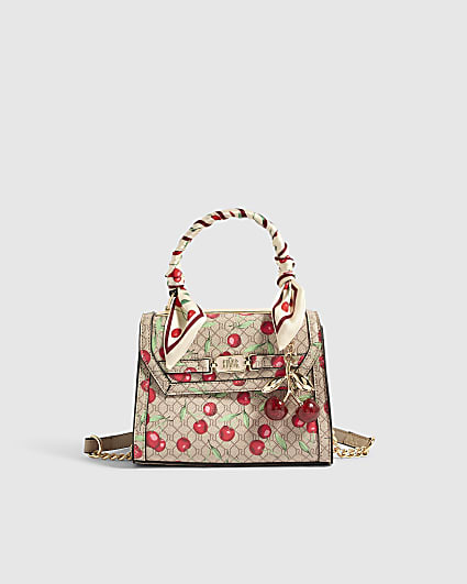 Beige Cherry Mini Tote Crossbody Bag
