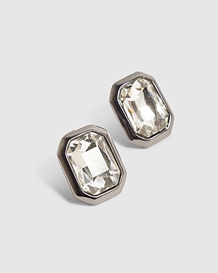 Silver Gunmetal Crystal Studs