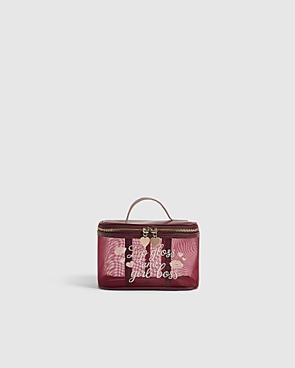 Burgundy Mesh Makeup Vanity Bag