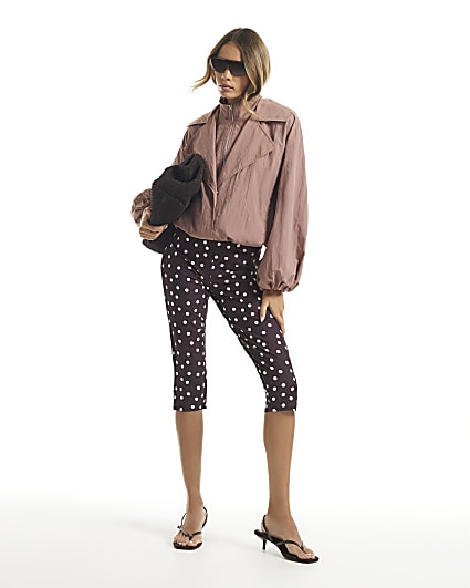 Brown Polka Dot Stretch Capri Trousers