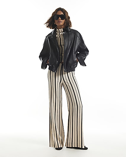 Black Stripe Wide Leg Shirred Trousers