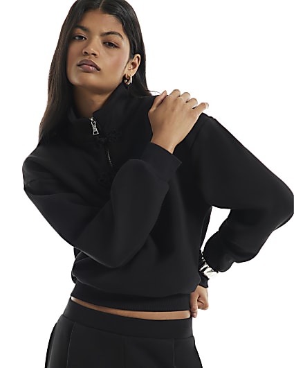 Black Long Sleeve Frogging Zip Sweatshirt