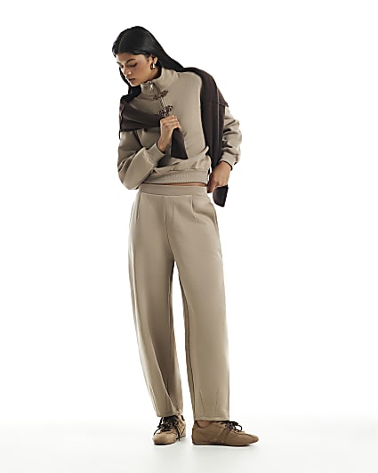 Beige Barrel Leg Joggers