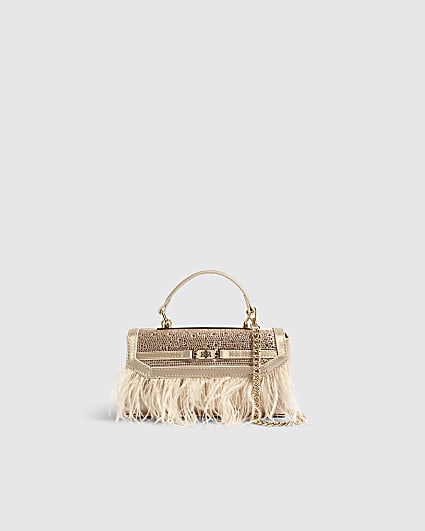 Pink Satin Feather Mini Tote Crossbody Bag