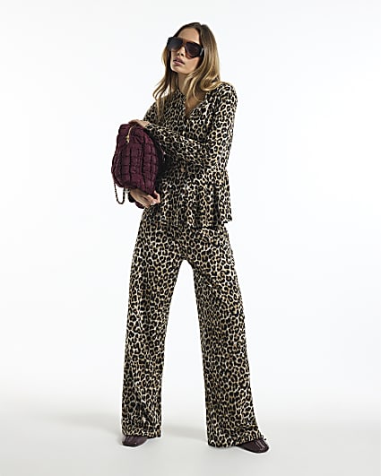 Brown Leopard Print Jacquard Joggers