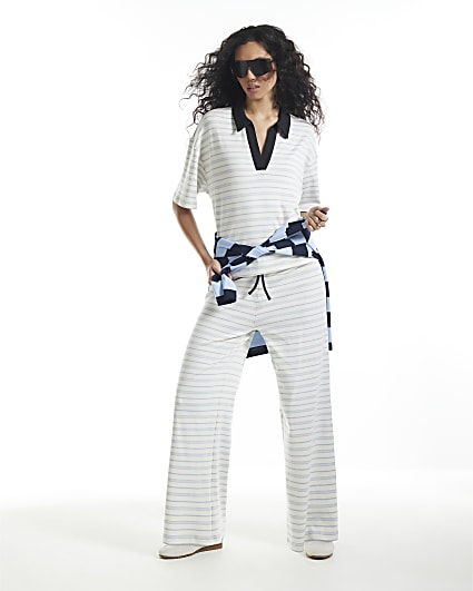 Cream Stripe Wide Leg Trousers