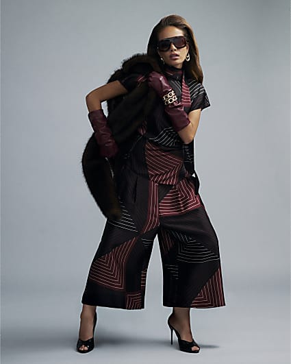 Black Satin Wide Leg Culotte Trousers