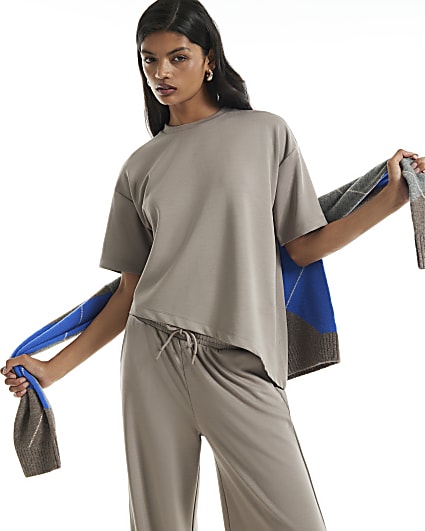 Beige Premium Asymmetric Short Sleeve T-Shirt