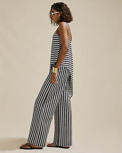 Black Stripe Wide Leg Trousers